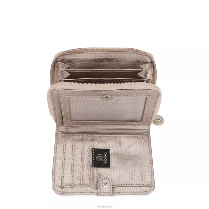 cartera pequeña money love metalizada Kipling resplandor metalico mujer 884V552 carteras y muñequeras