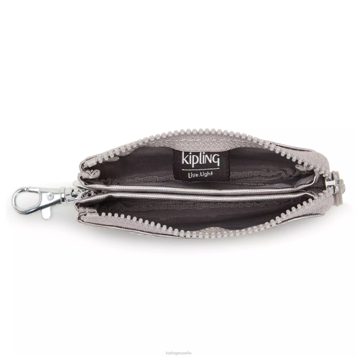 llavero metalizado mini bolsita creatividad Kipling metalizado plateado liso mujer 884V609 llaveros