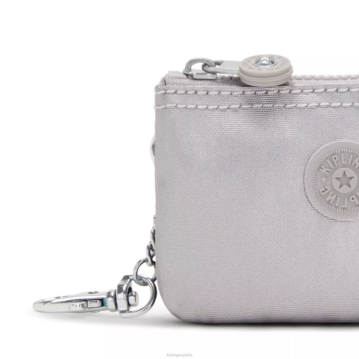 llavero metalizado mini bolsita creatividad Kipling metalizado plateado liso mujer 884V609 llaveros