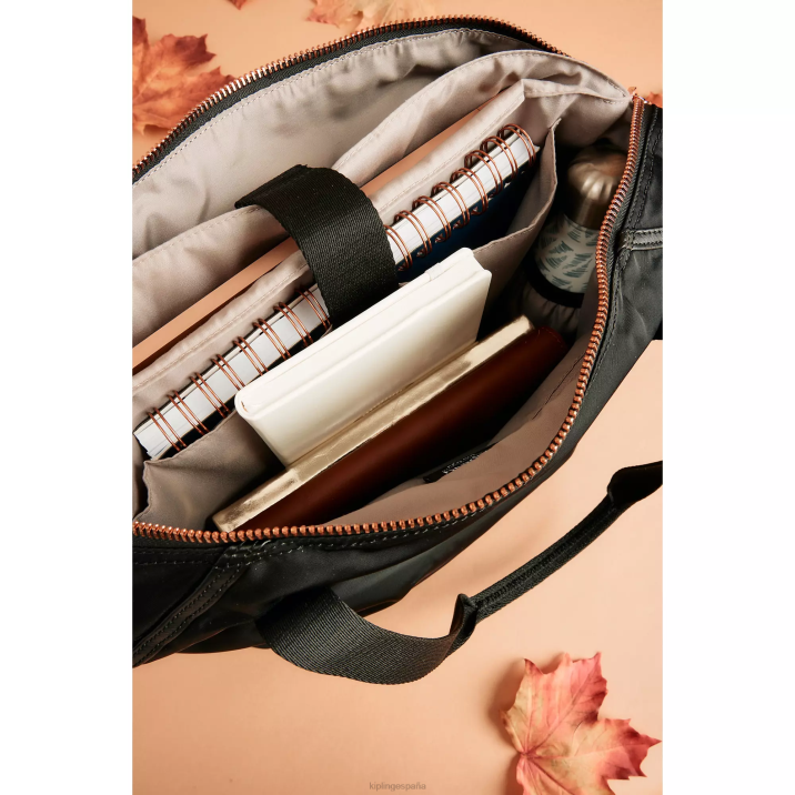 bolso tote para portátil de 17\" organizado por el arte Kipling rosa negro mujer 884V278 bolsas de tela