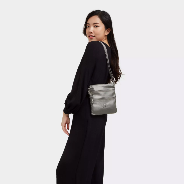 minibolso bandolera keiko metalizado Kipling gris luna metalizado mujer 884V95 minibolsos