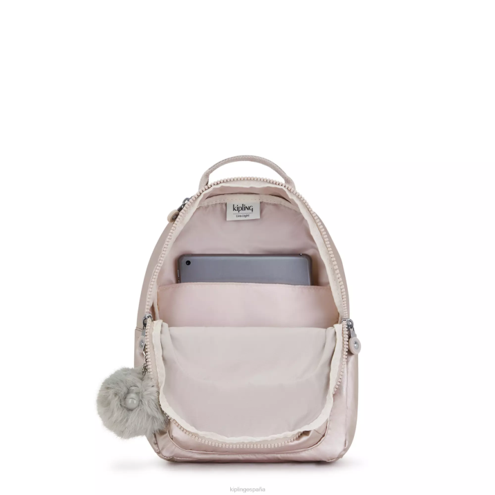 mochila pequeña con tablet metalizada seoul Kipling rosa metalica mujer 884V356 mochilas de moda