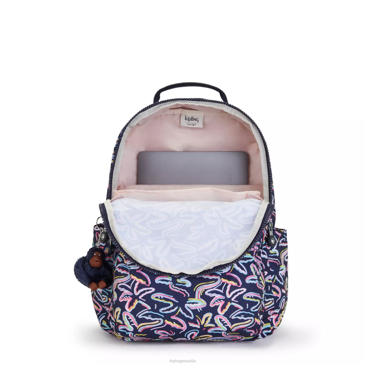mochila grande para portátil de 15\" con estampado de seúl Kipling impresión de fiesta de palma mujer 884V466 mochilas para portátiles