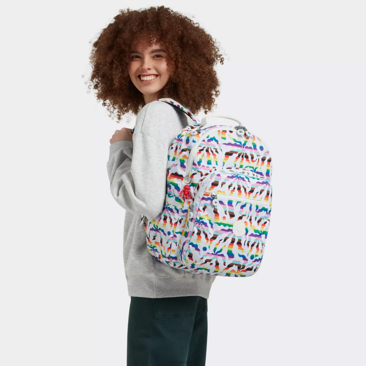 mochila grande para portátil de 15\" con estampado de seúl Kipling palma arcoiris mujer 884V345 mochilas para portátiles