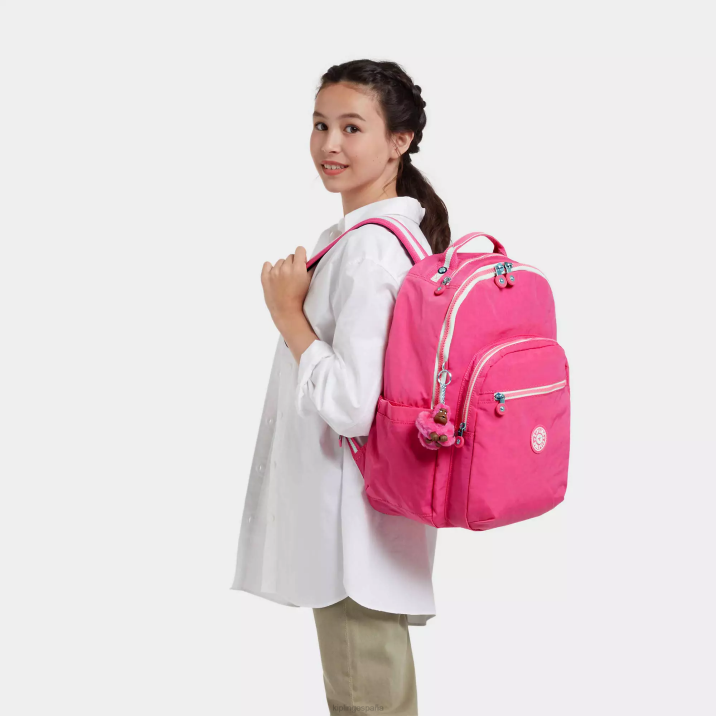 mochila grande para portátil de 15\" de seúl Kipling rosa fresca mujer 884V428 mochilas para portátiles