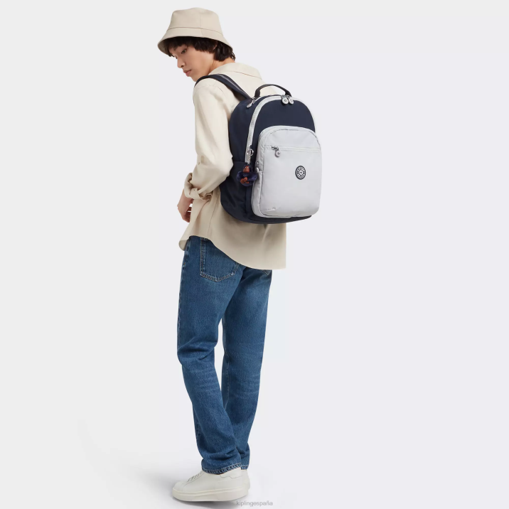 mochila grande para portátil de 15\" de seúl Kipling verdadero azul gris mujer 884V430 mochilas para portátiles