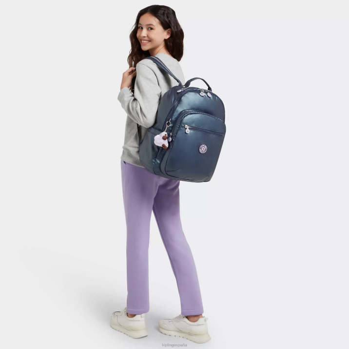 mochila para portátil de 15\" metalizada grande seoul Kipling almirante azul mujer 884V460 mochilas para portátiles